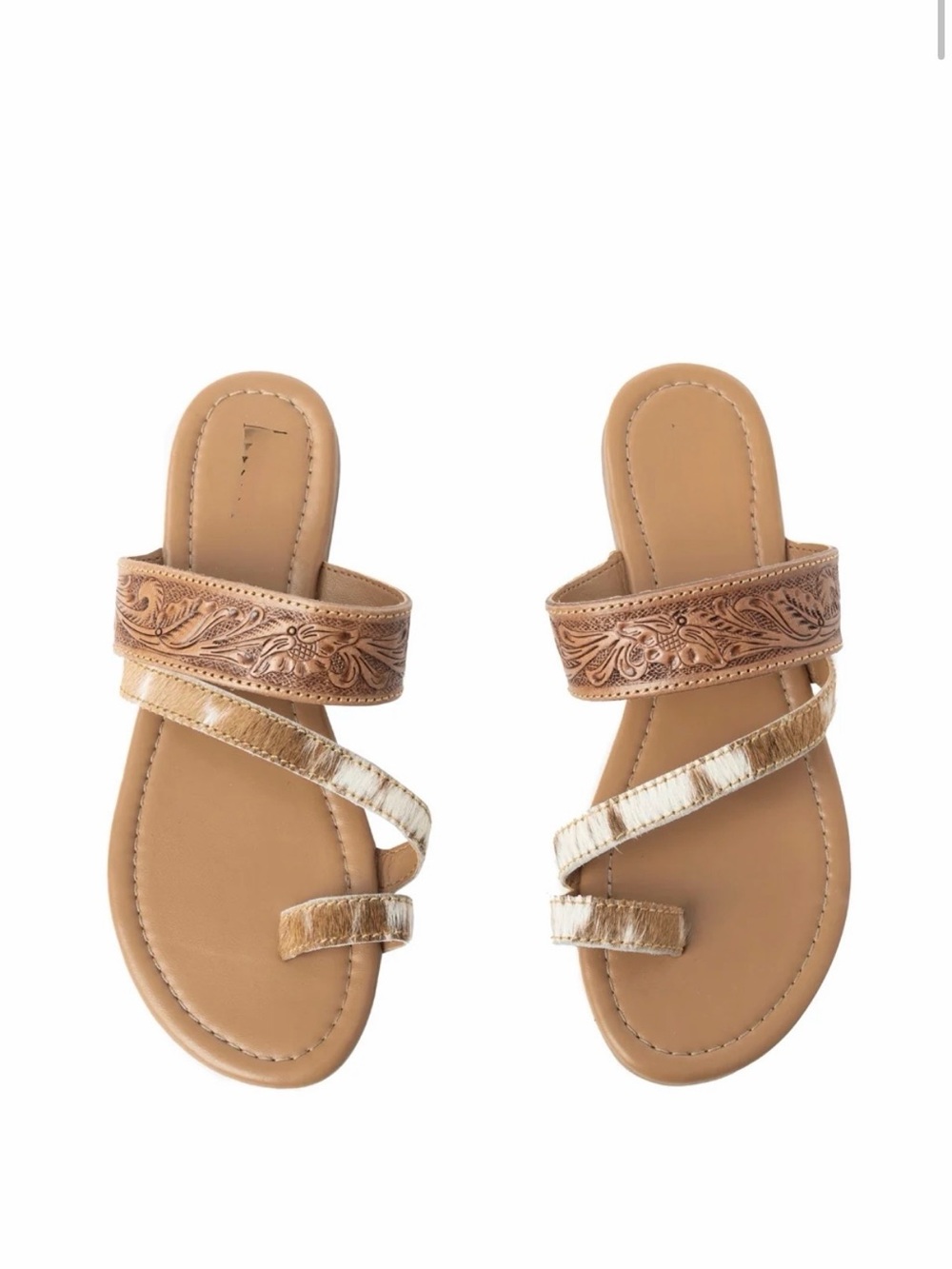 Western Sandals Women's Tooled Leather and Hide Slide Sandals
